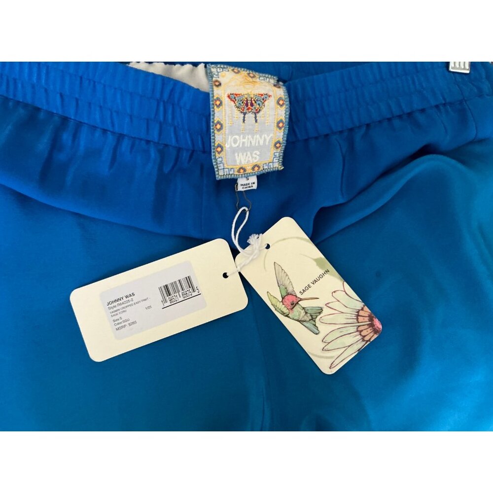 Johnny Was Yasmin Cropped Easy Pant Blue Butterfly Silk Size Small NWT $265 - Picture 12 of 12